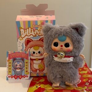 New Baby Three BILLIONAIRE CAT - Gray Cat with Boba Eyes Plush Pendant Doll